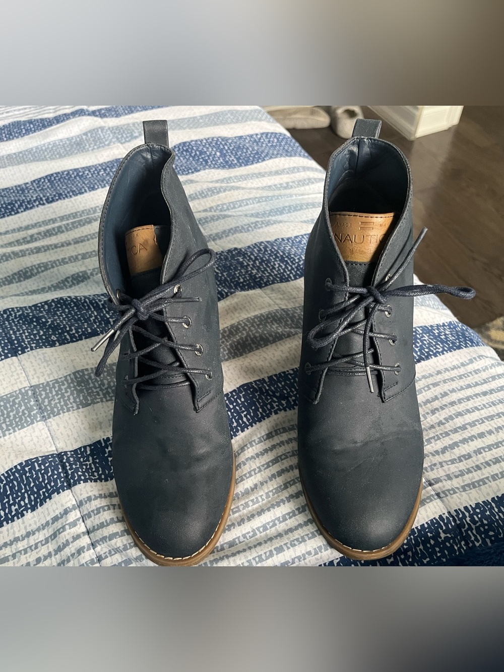 Nautica Women’s Dark Blue Lace-Up wedge heel, ankle, size 9 Boots